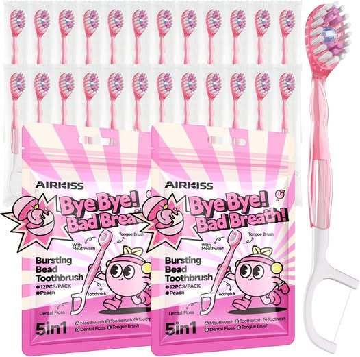 A pack of individually wrapped disposable travel toothbrushes, featured in our Friday Deals.