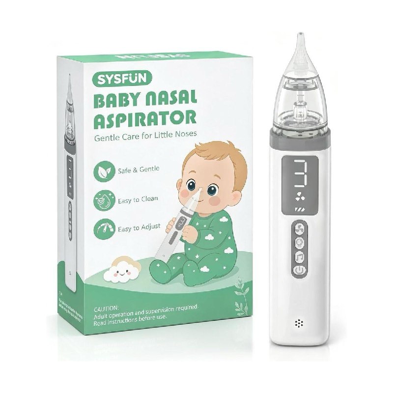 An electric baby nasal aspirator with soft silicone tips and a handheld rechargeable base featured in our Wednesday Deals.