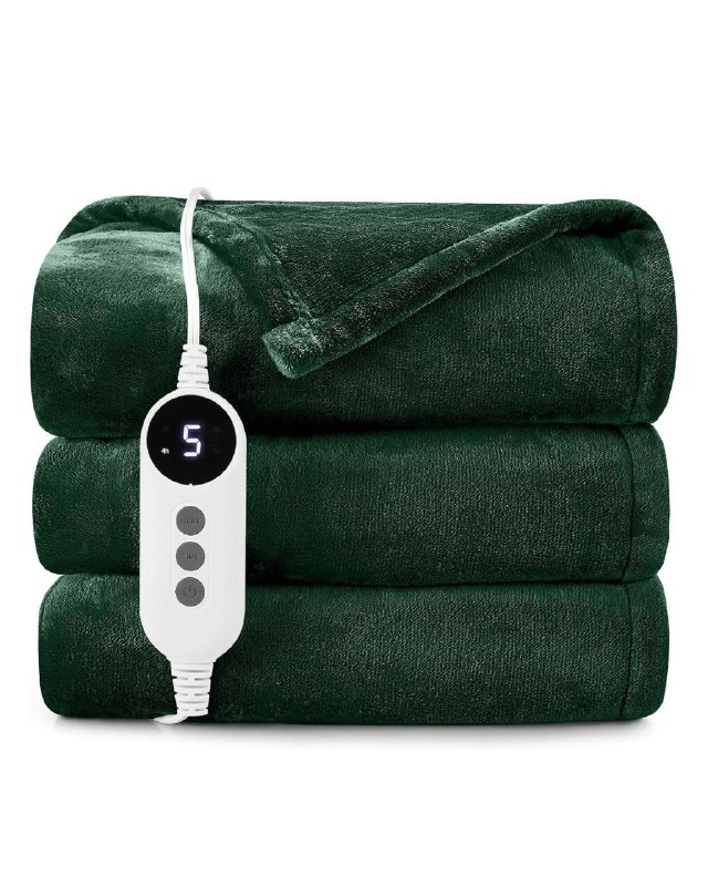 A soft heated electric blanket with a controller, perfect for staying cozy on cold nights, featured in our Monday Deals.