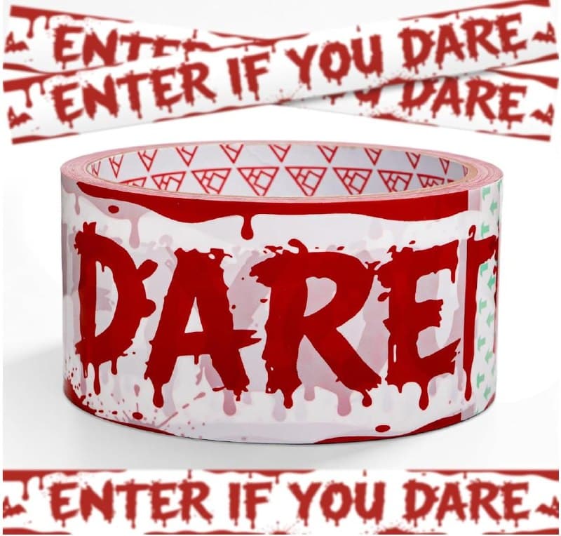 A roll of adhesive Halloween caution tape for spooky party and door decorations, featured in our Thursday Deals.