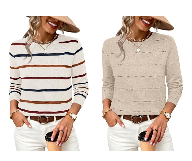 A women's hollow-out knit sweater with an open-stitch pattern, featured in our Thursday Deals.