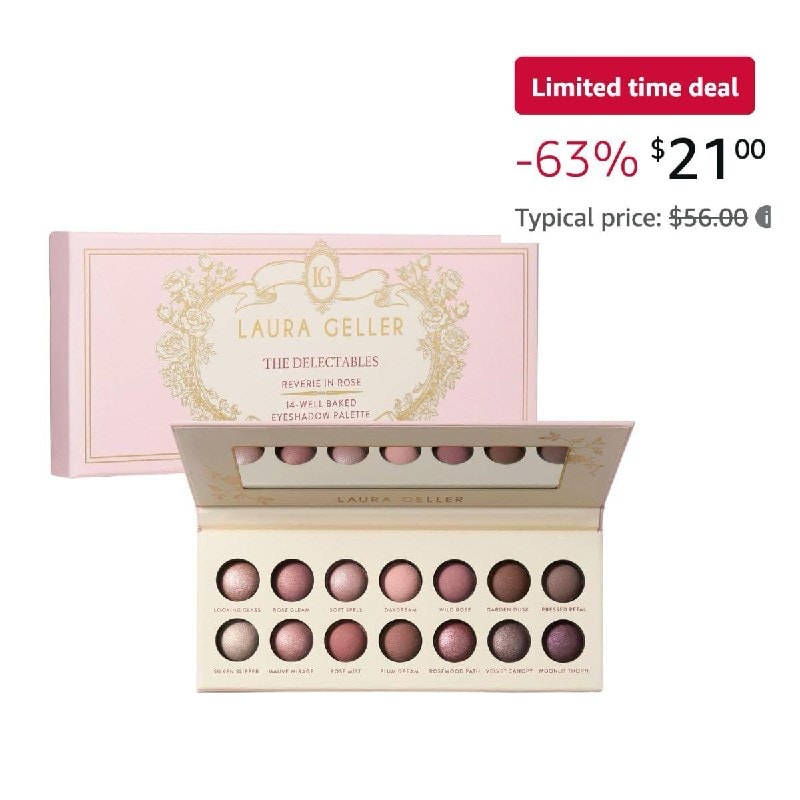 A Laura Geller eyeshadow palette opened to show a range of neutral and shimmer shades featured in our Wednesday Deals.
