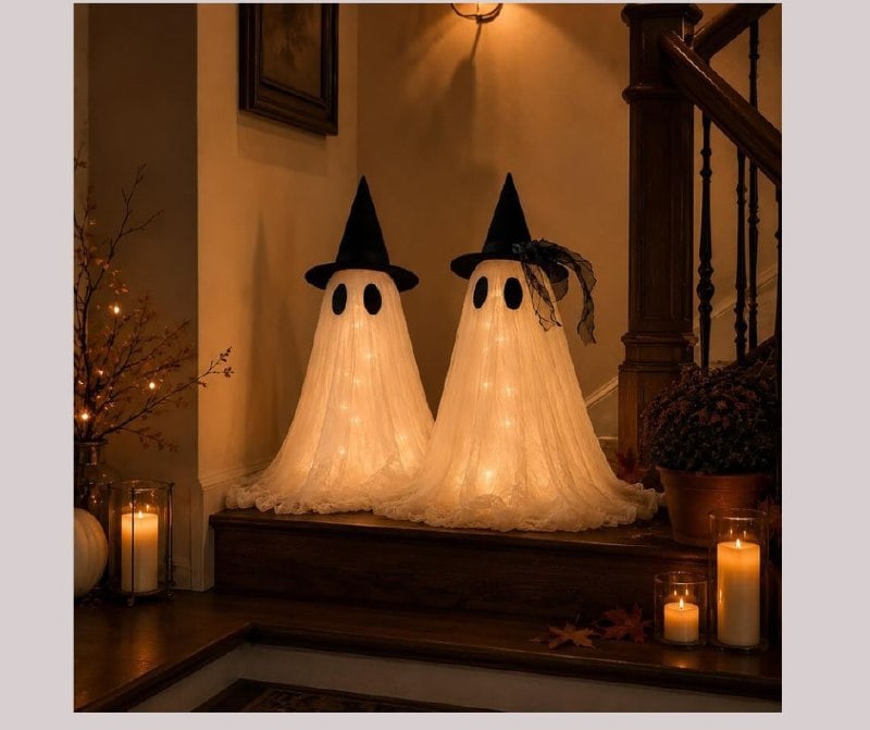 A set of two glowing light-up ghost figures for Halloween decorating, featured in our Monday Deals.