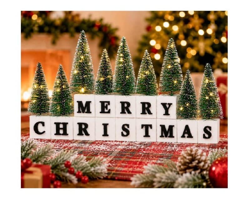 Festive Merry Christmas wooden tabletop sign decoration for holiday decor, featured in our Friday Deals.