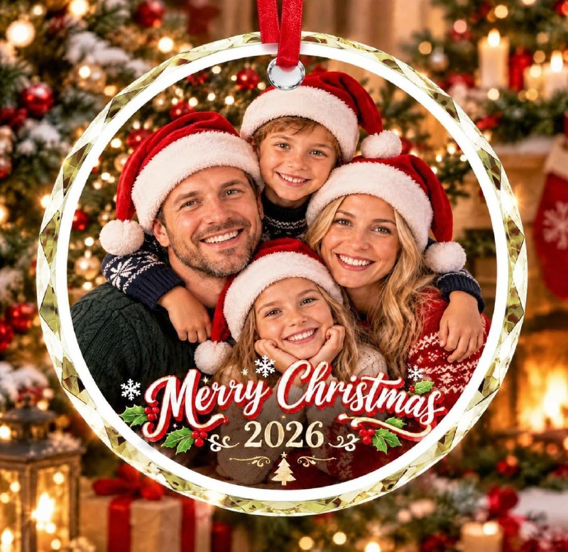 A personalized crystal Christmas ornament engraved with a custom name, featured in our Friday Deals.