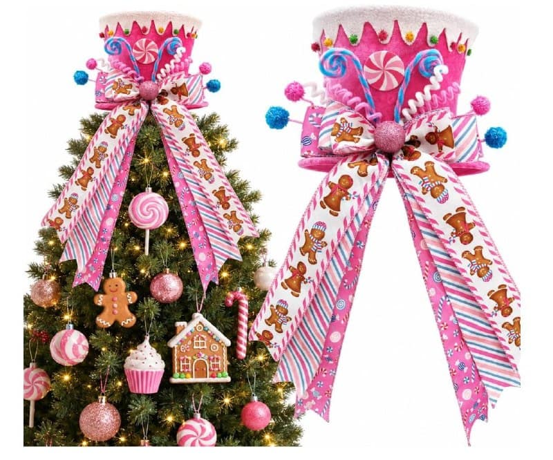A pink Santa hat style Christmas tree topper with a plush pom, featured in our Wednesday Deals.