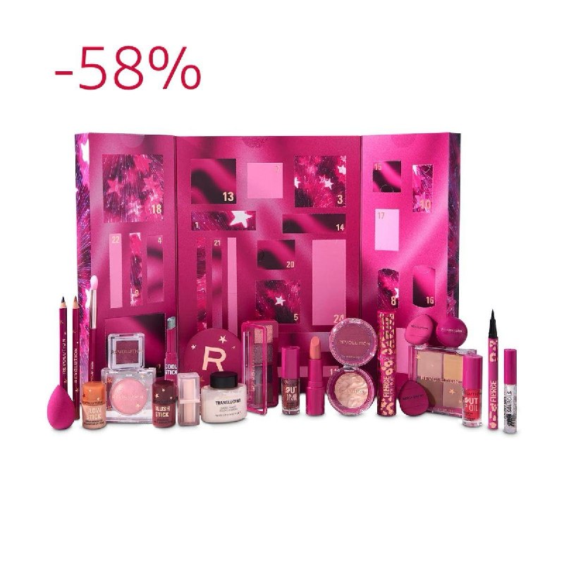 A Revolution makeup advent calendar box filled with mini beauty surprises, featured in our Friday Deals.