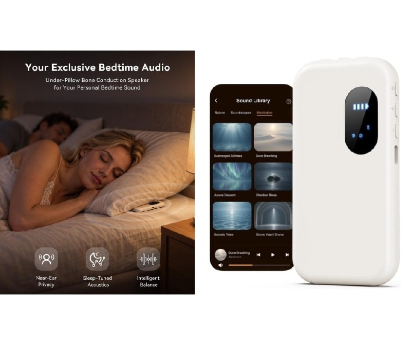 A slim smart pillow speaker that slips under your pillow for music and white noise, featured in our Thursday Deals.