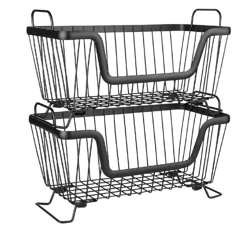 Stackable metal wire storage baskets for organizing a pantry, kitchen or bathroom, featured in our Tuesday Deals.