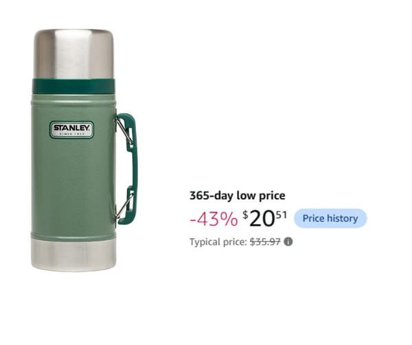 A Stanley Classic Legendary vacuum insulated food jar for hot soups and lunches on the go, featured in our Friday Deals.