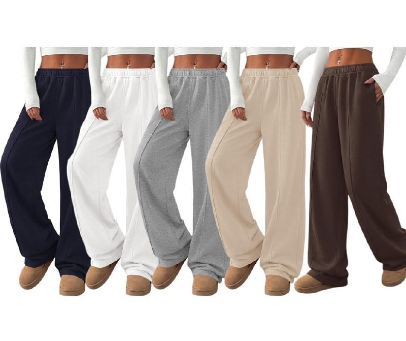 A woman wearing relaxed-fit baggy sweatpants with a cozy cropped top featured in our Monday Deals.