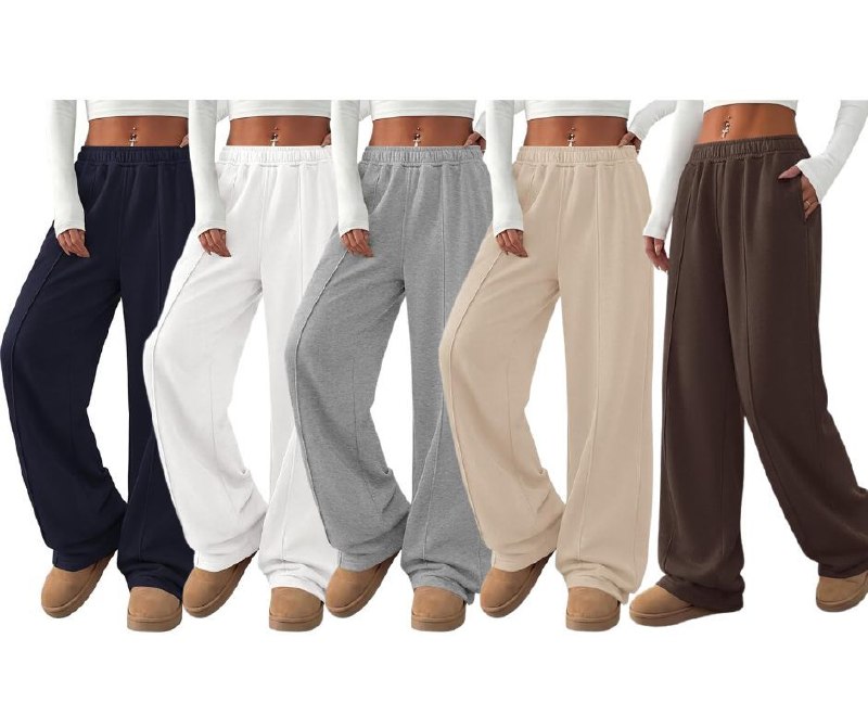 A woman wearing relaxed-fit baggy sweatpants with an elastic waistband and pockets, featured in our Monday Deals.