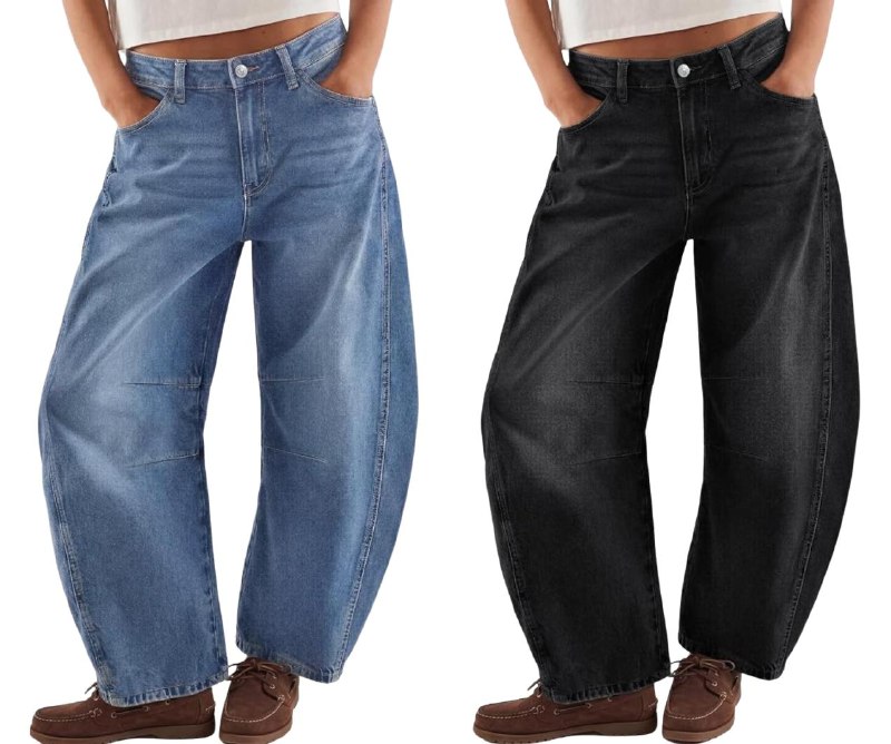 A pair of women's relaxed barrel-leg jeans, featured in our Friday Deals.
