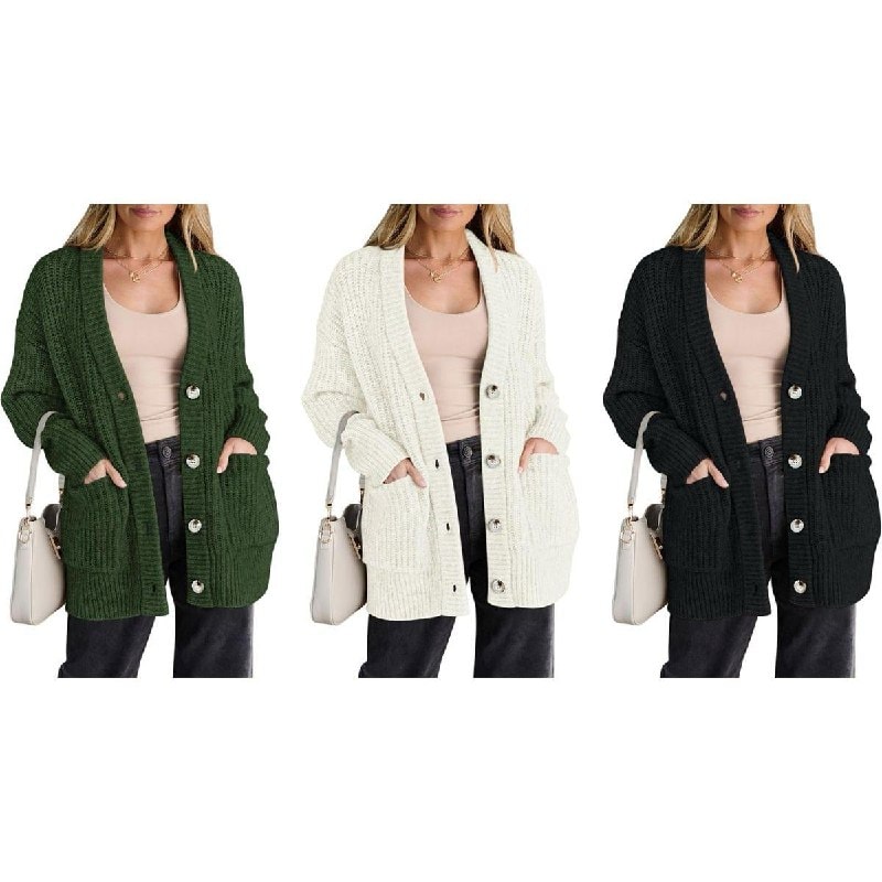 A cozy women's chunky knit cardigan sweater for fall, featured in our Tuesday Deals.