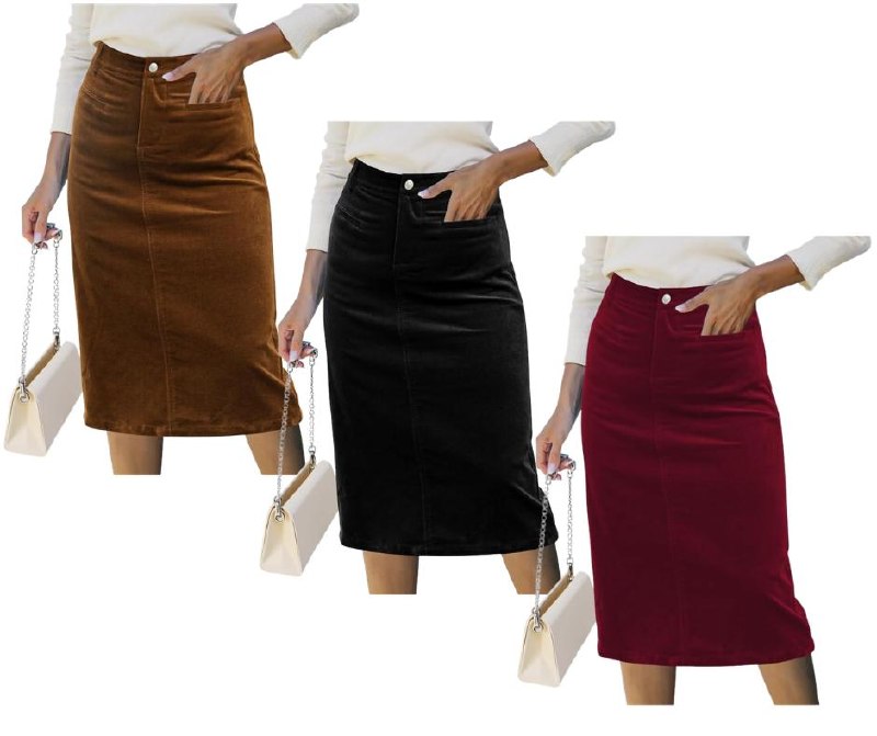 A women's corduroy midi skirt in a cozy fall style, featured in our Tuesday Deals.