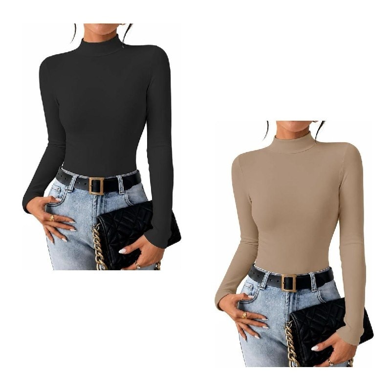 A women's fleece-lined mock neck long sleeve top for cozy layering, featured in our Friday Deals.
