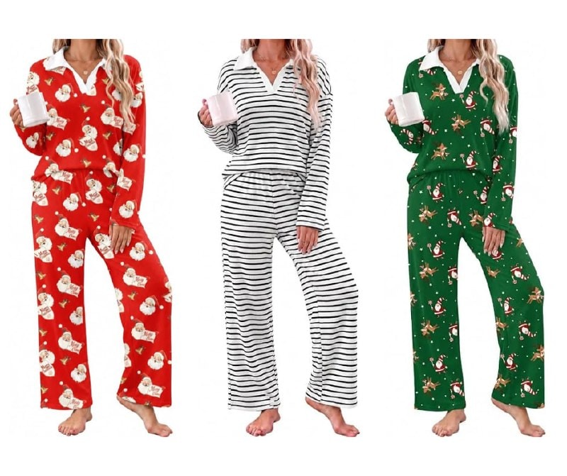 A women's soft pajama set with a long sleeve top and matching pants, featured in our Thursday Deals.