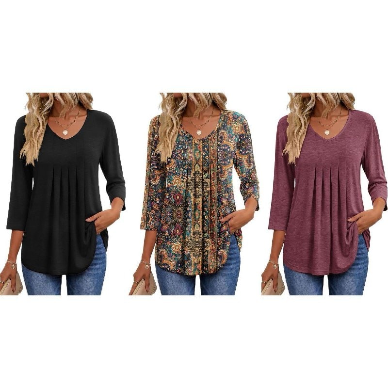 A women's pleated 3/4 sleeve top in a flattering relaxed fit, featured in our Wednesday Deals.
