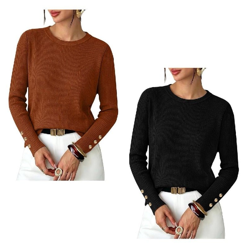 A women's ribbed knit long sleeve top in a fitted, fall-ready style, featured in our Friday Deals.