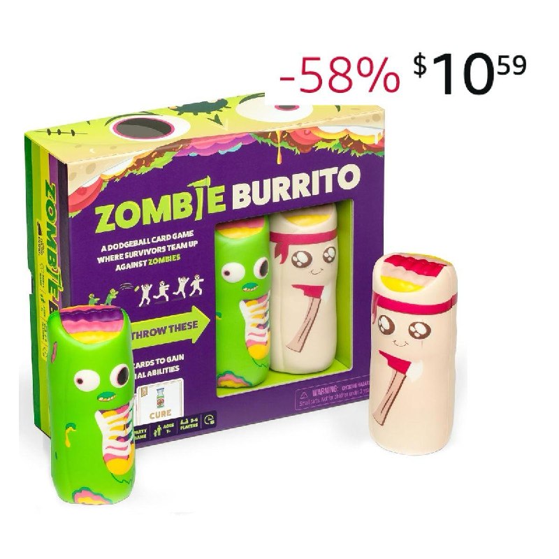 The Zombie Burrito family party game box with its foam burrito pieces, featured in our Thursday Deals.